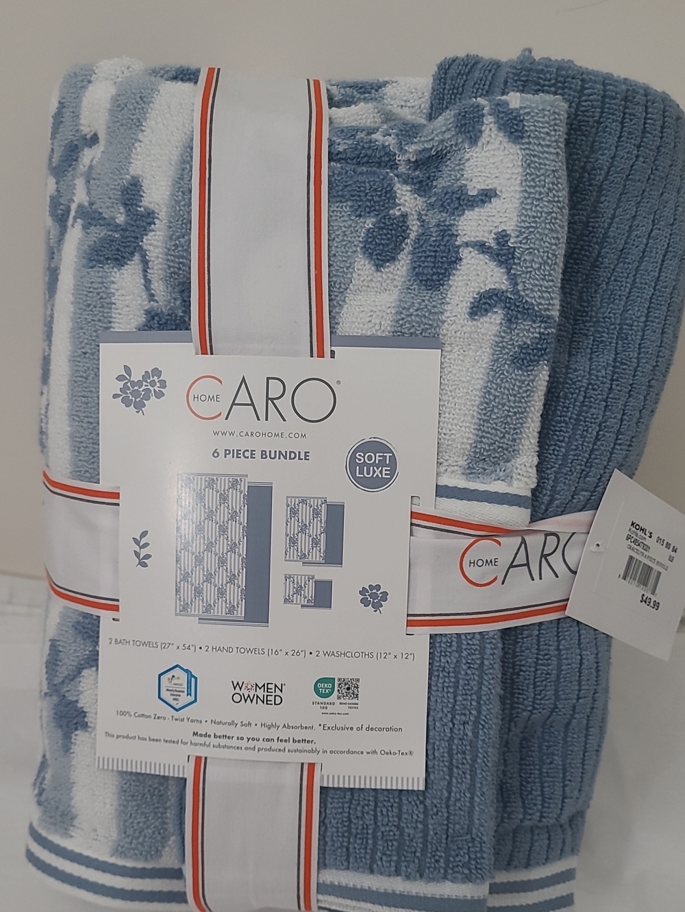 Caro Home Soft Luxe Blue Towel Set - 6 Piece Bundle